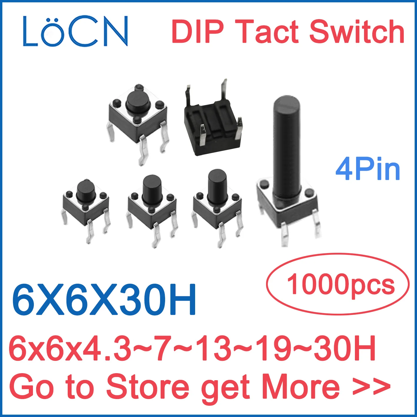 Tact Switch 6x6x/6*6*4.3/5/6/11/12/13/13.5/14/15/17/17.5/19/30H mm DIP Micro Push Button Switch 1000pcs 4Pin RoHS