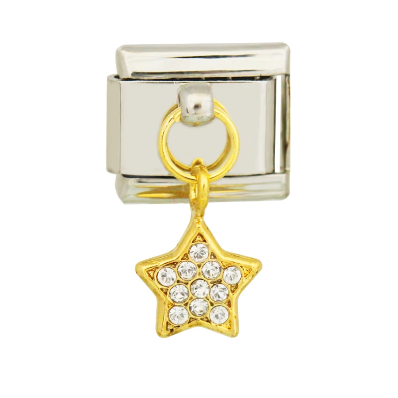 Eslabones Composable de acero inoxidable, pulsera clásica con colgante de estrella de cristal blanco chapado en oro de 9mm, compatible con la marca Zoppini