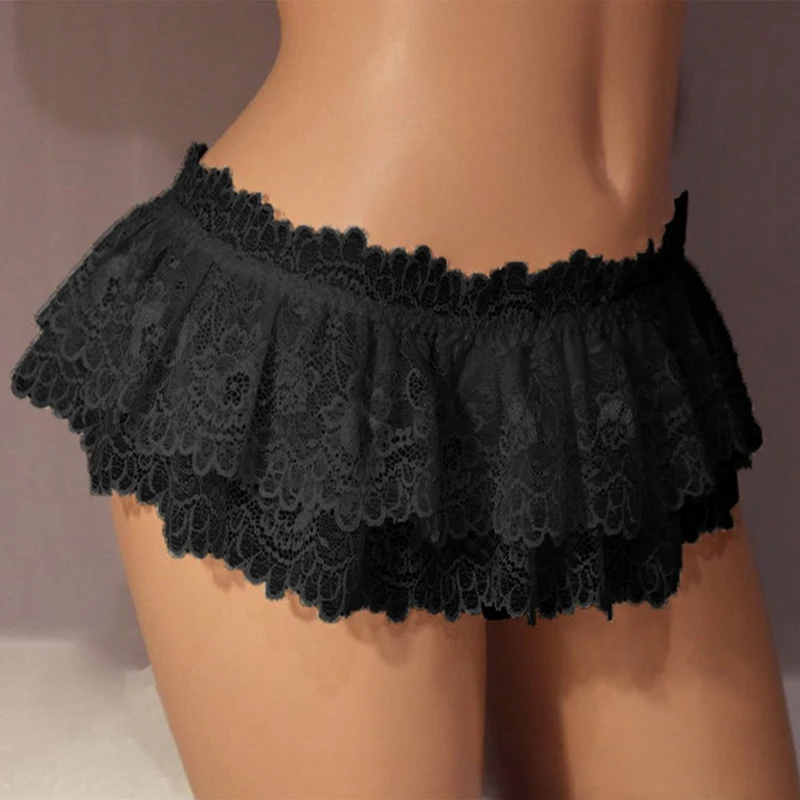 Sissy Lace Briefs Men Panties Thongs Ruffled Mini Skirt Crossdress Costume Panty Skirt Thongs Gay Male Sexy Underwear