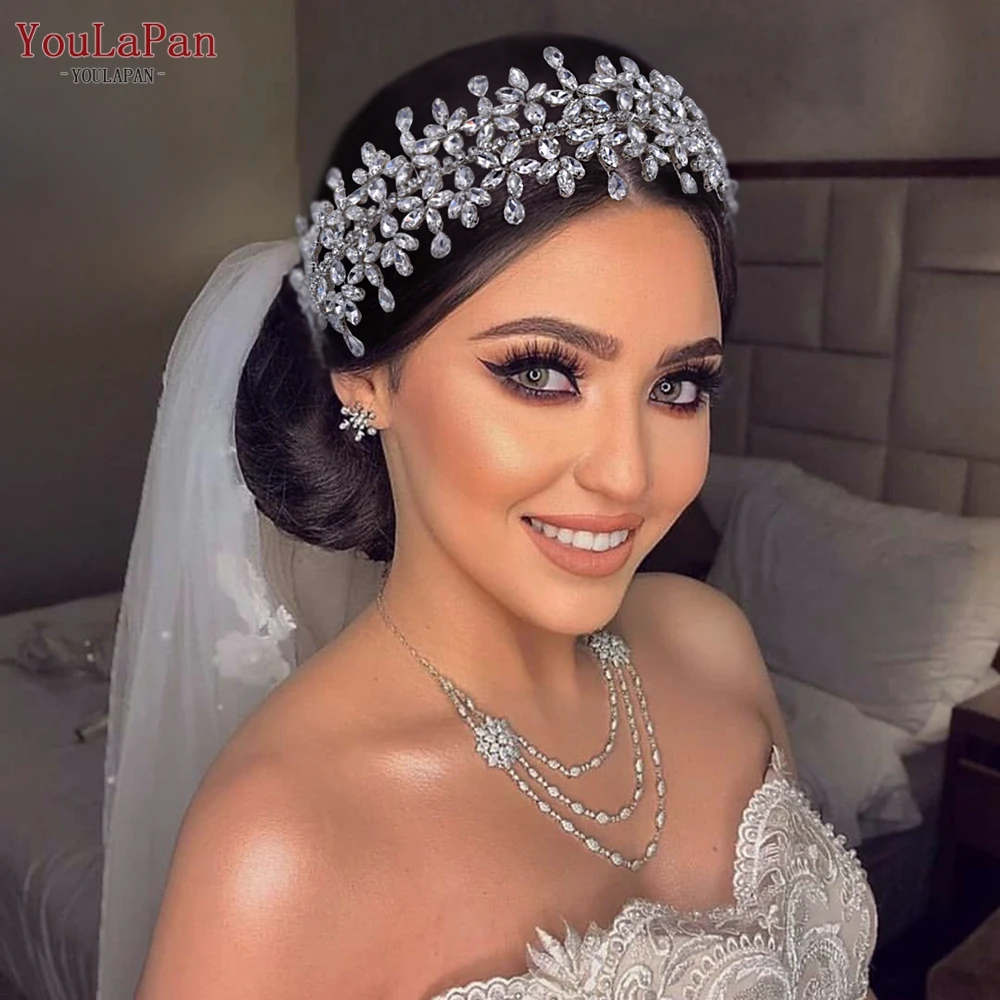 TOPQUEEN Wedding Headband Bridal Headdresses Bridesmaid Hair Hoop Women Tiara Rhinestone Baroque Bride Hair Accessories HP404