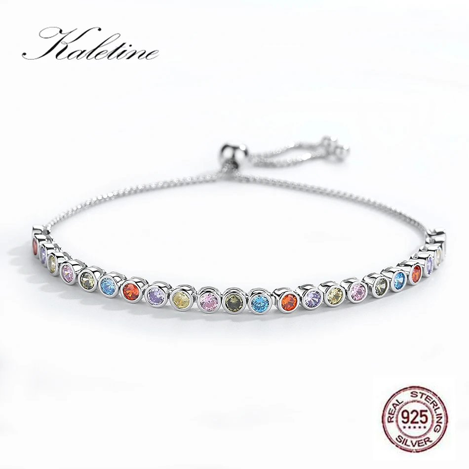 

KALETINE Luxury Brand Bracelets For Women 925 Sterling Silver Bracelet Rainbow Colorful CZ Original Tennis Beads Fashion Jewelry