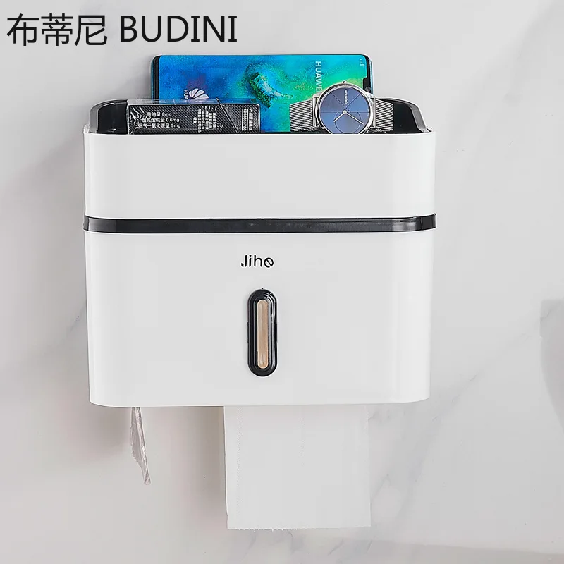 Free-Punch Toilet Paper Holder Waterproof Wall Mounted Tray Roll Plastic Tube Storage Box Tray Tissue Box Shelf Bathroom Product