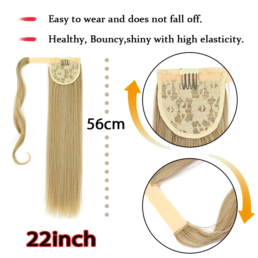 MyDiva 22Inch Long Straight Ponytail Hair Synthetic Extensions Heat Resistant Hair Wrap Around Pony Hairpiece for Women