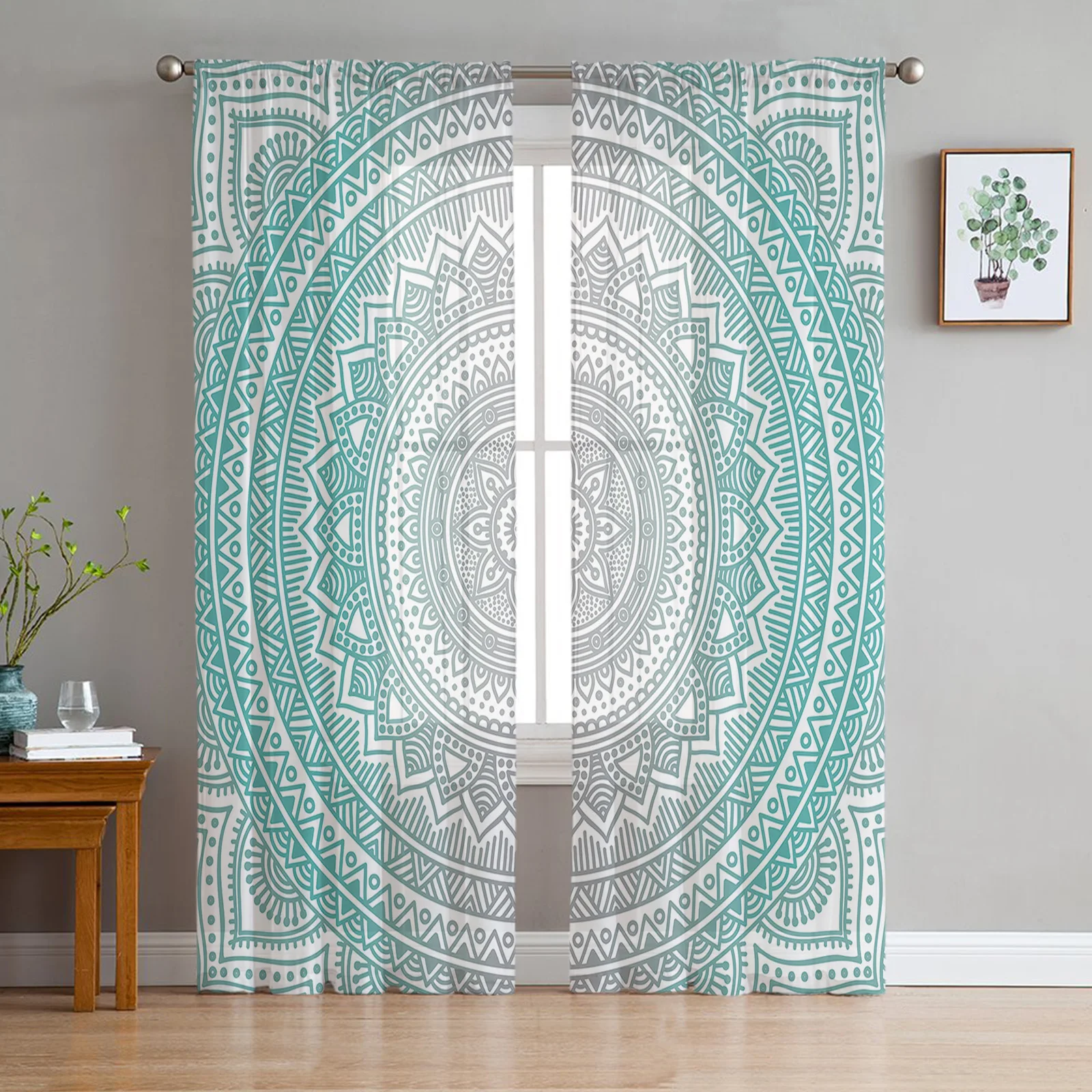 

Mandala Geometric Gradient Art Sheer Curtains for Living Room Bedroom Balcony Simple Printed Tulle Curtains