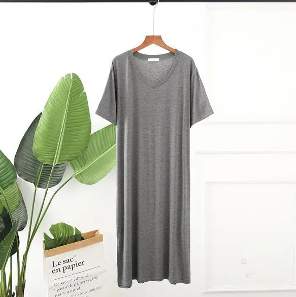 Large size night dress short sleeve modal cotton sleepwear nightgown women nightwear nightshirt night gown loose long dress