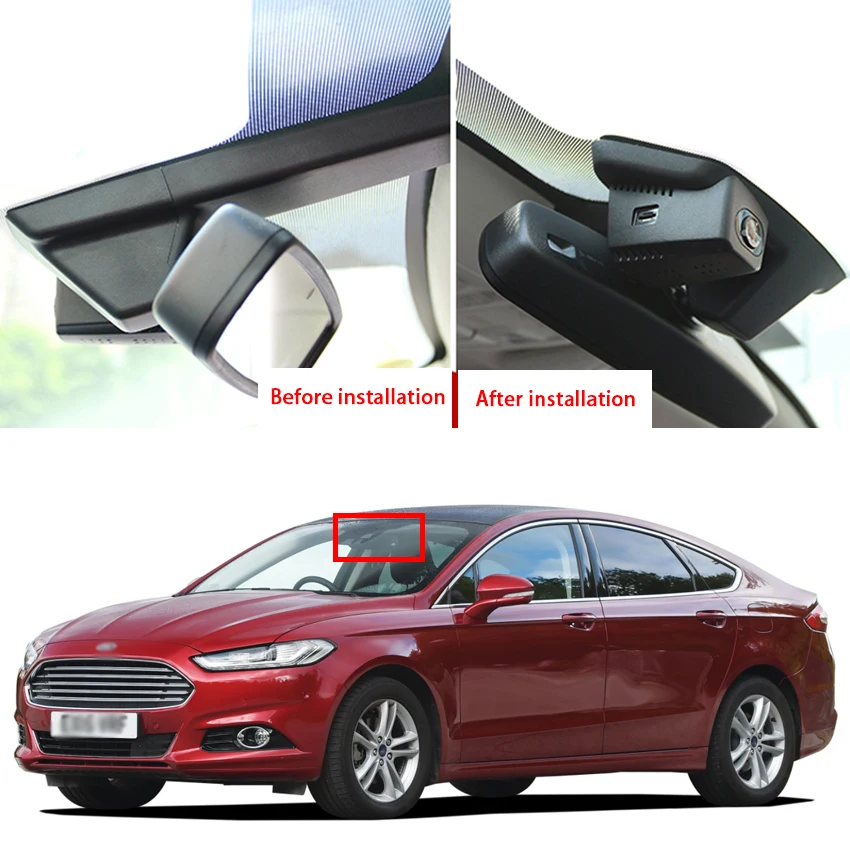 Car Wifi DVR Driving Video Recorder Car Front Dash Cam Camera 24-hour parking monitoring For Ford Mondeo low profile 2015 ~ 2019