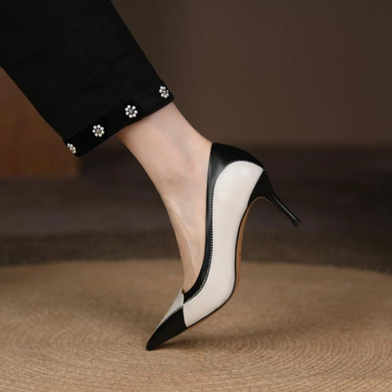 2022 Spring/Autumn Women Shoes Genuine Leather Pumps Women Pointed Toe Thin Heel Shoes Women Sexy High Heels Ladies Dress Shoes