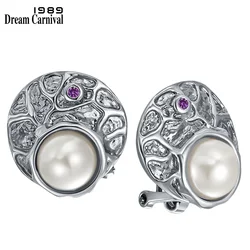 DreamCarnival1989 New Delicate Round Stud Earrings for Women Simulated Pearl Barroco Antique Female Jewelry Purple Zircon WE3997