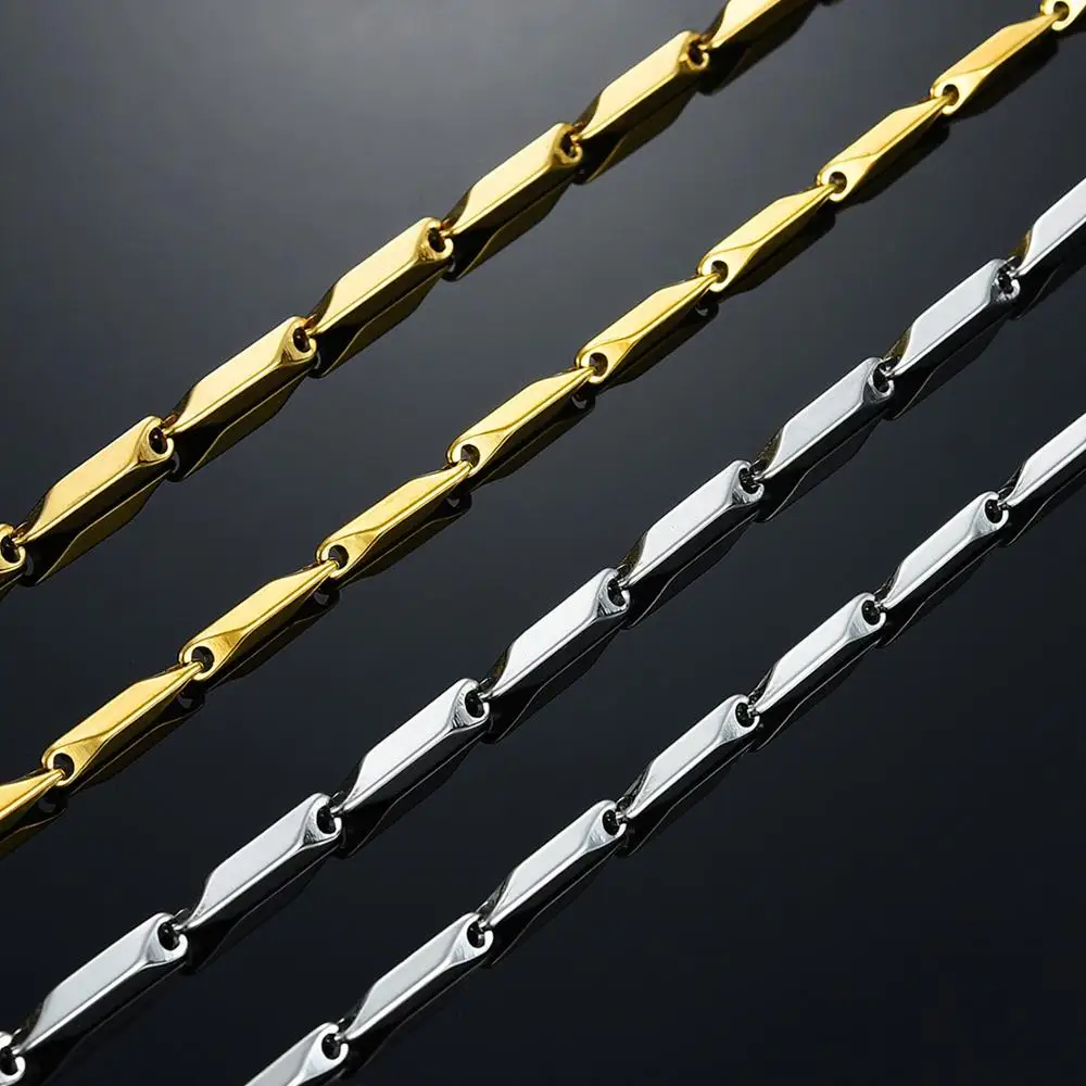 2.5mm/3mm Stainless Steel Bar Link Bamboo Chain High Quality Gold/Silver Color Necklace Choker for Women Men Jewelry Accessory