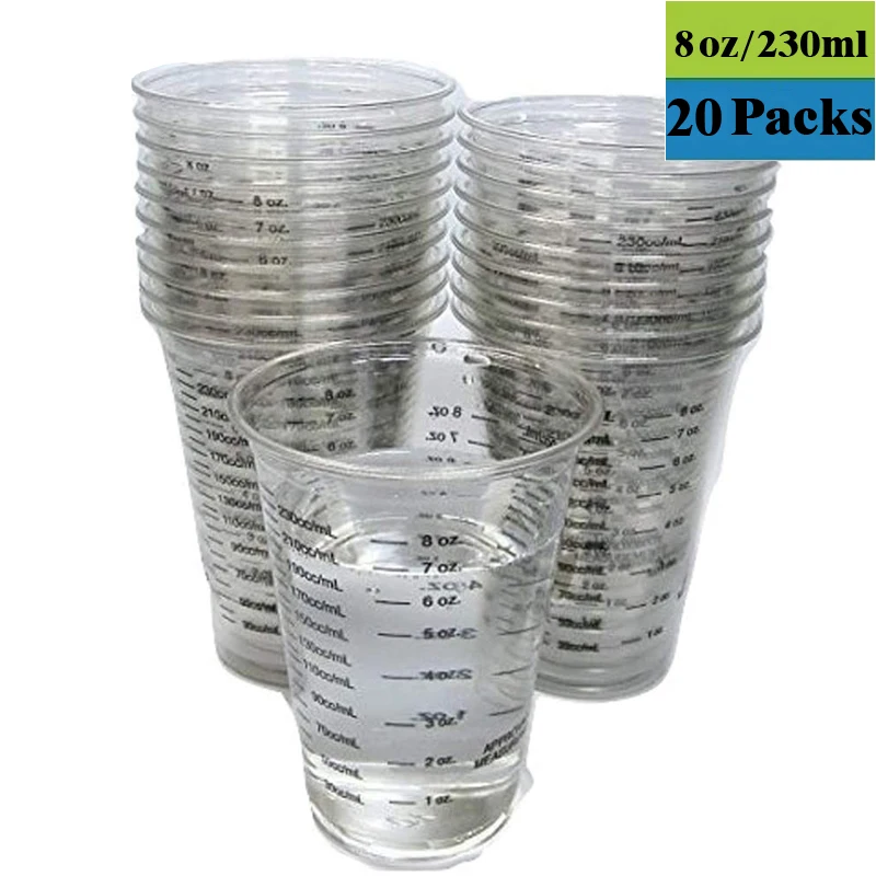 

MAONKA 20 Packs 8 oz ( 230ml ) Disposable Graduated Clear Plastic Cups for Mixing Paint, Stain, Epoxy, Resin