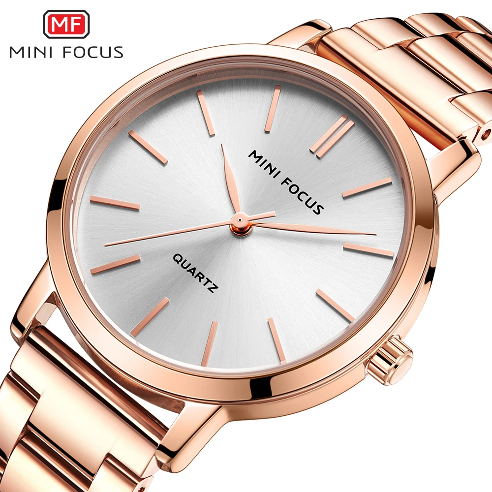 MINI FOCUS Luxury Graceful Women Watches 2020 New Fashion Quartz Watch for Lady Rose Gold Stainless Steel Waterproof Wristwatch