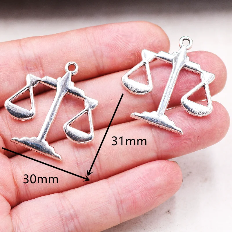 8pcs Silver Plated Balance Scale Pendant Retro Necklace Earrings Metal Accessories DIY Charm Jewelry Crafts Making 31*30mm M548