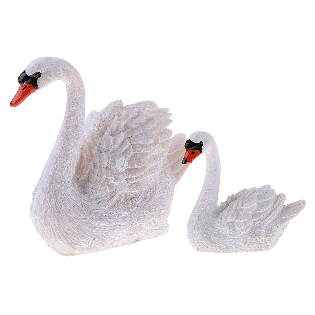 1 Pair Mini Swan Sculpture Statues For Home Garden Yard Lawn Decoration