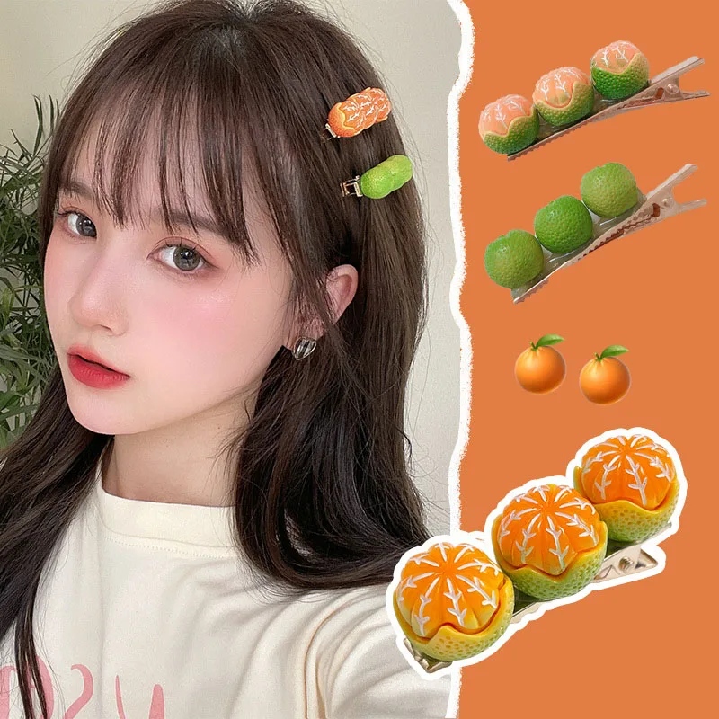 Girl Hairpin Fruit Side Top Hair Clips Headdress Orange Hair Ornament Kawaii y2k Hair Accessories For Women заколки для девочеk