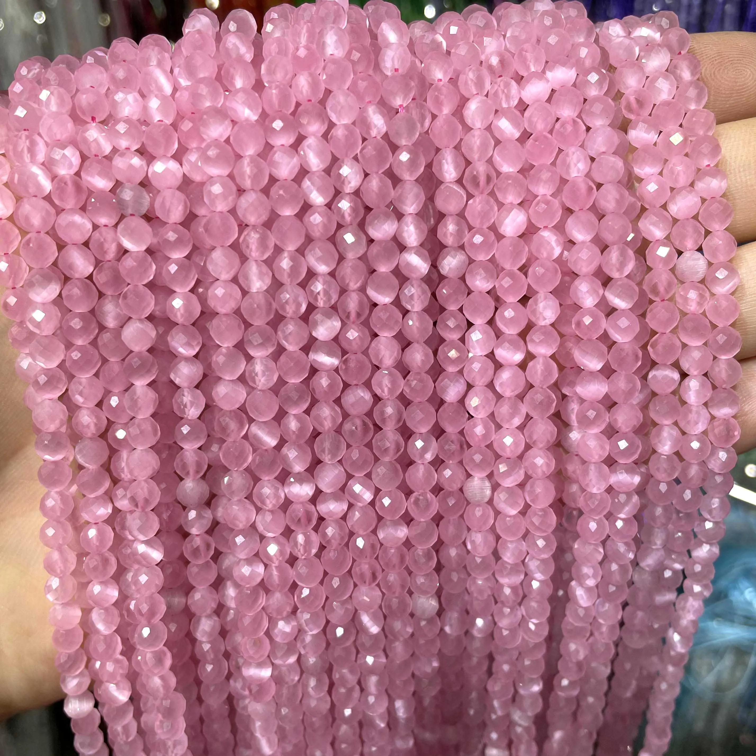 Natural Stone 2 3 4mm Faceted Pink Cat Eye Loose Opal Spacer Beads For Jewelry Making DIY Bracelet Necklace Accessories