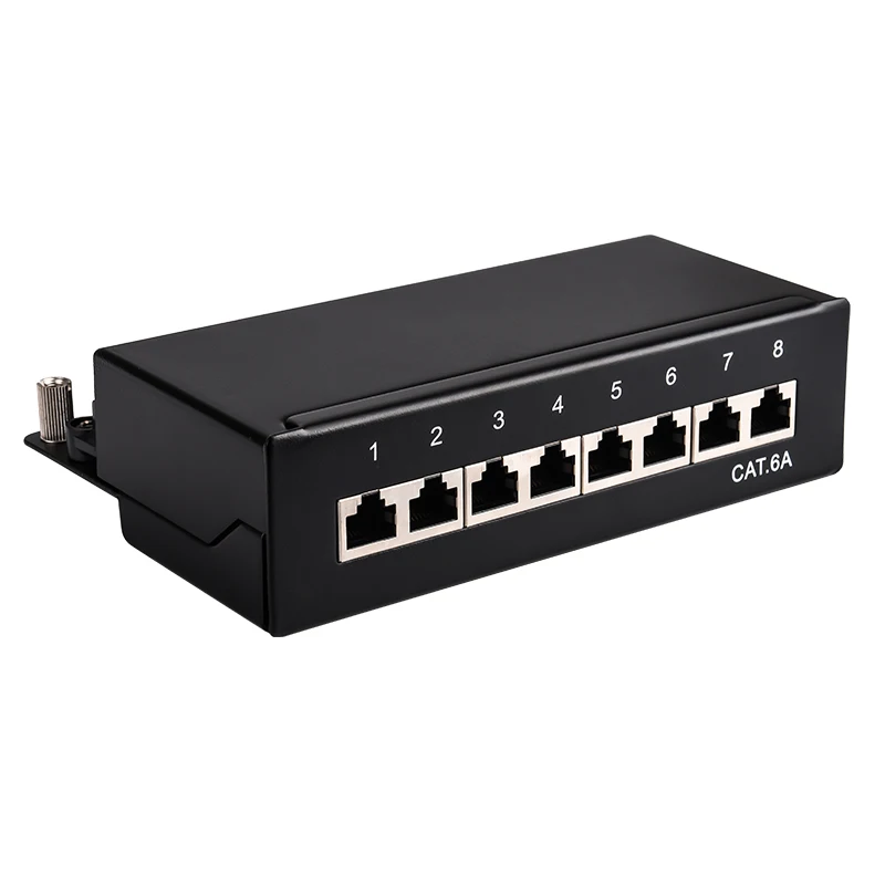 Mini Desktop CAT6A Cat6 8 12 Port Patch Panel Full Shielded Available For Wall Mounting (Incl. Hanging Screw Holes)