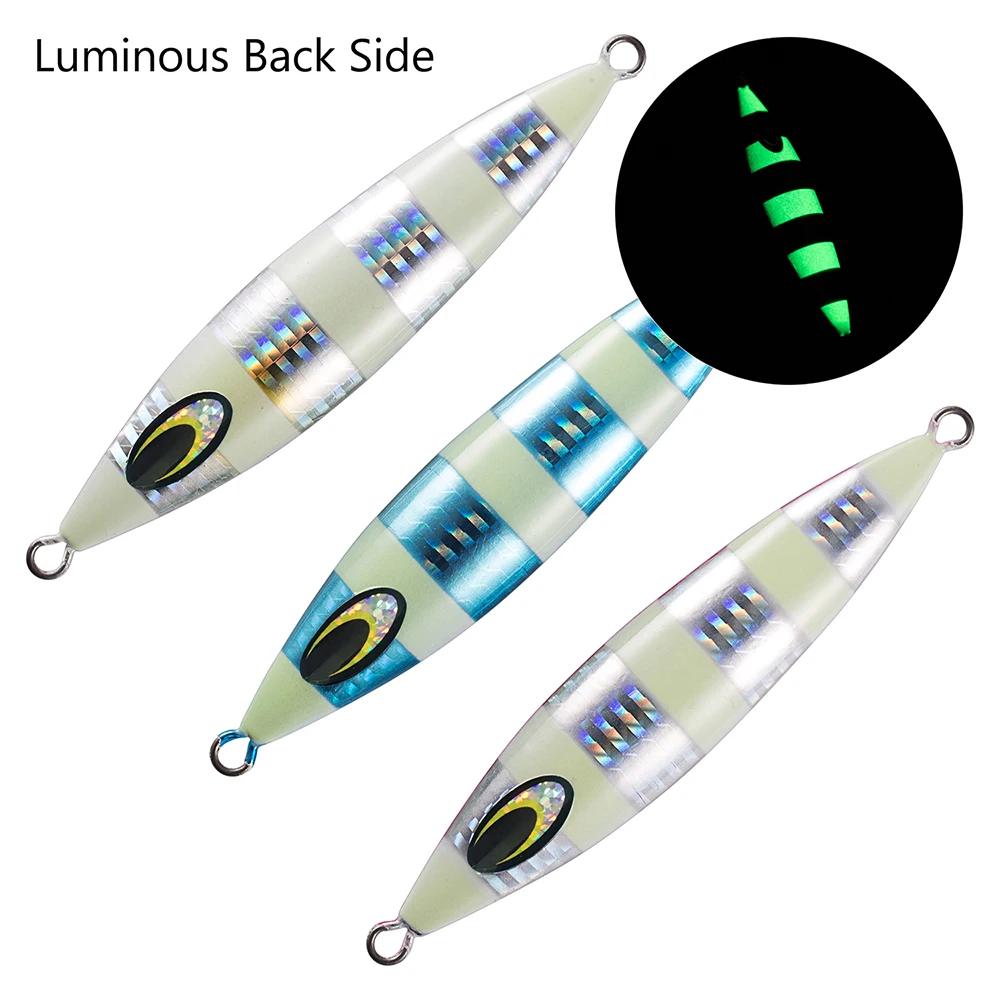 Bassdash Vertical Jigs Luminous Slow Jigging Lure Metal Spoon for Saltwater Freshwater Fishing 3 Colors 6 Weights, One piece