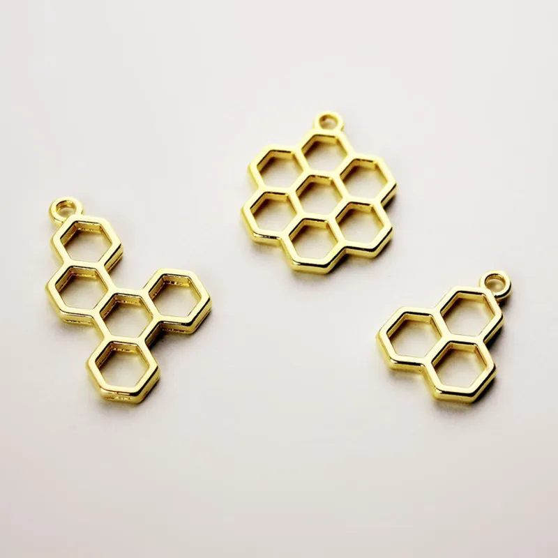 

10pcs/pack Bee honeycomb Charm Bezel Metal Pendant Frame Blank Pendants Bezel Setting UV Resin Frame Jewelry DIY