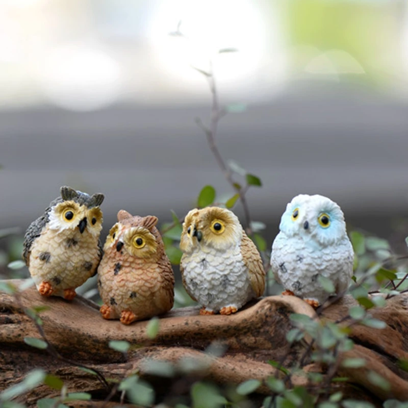 Miniature Resin Night Owl Figurine, Fairy Garden Animal Statue, Toy for Micro Landscape, Plant Pots, Moss Terrarium, Bonsai F19B