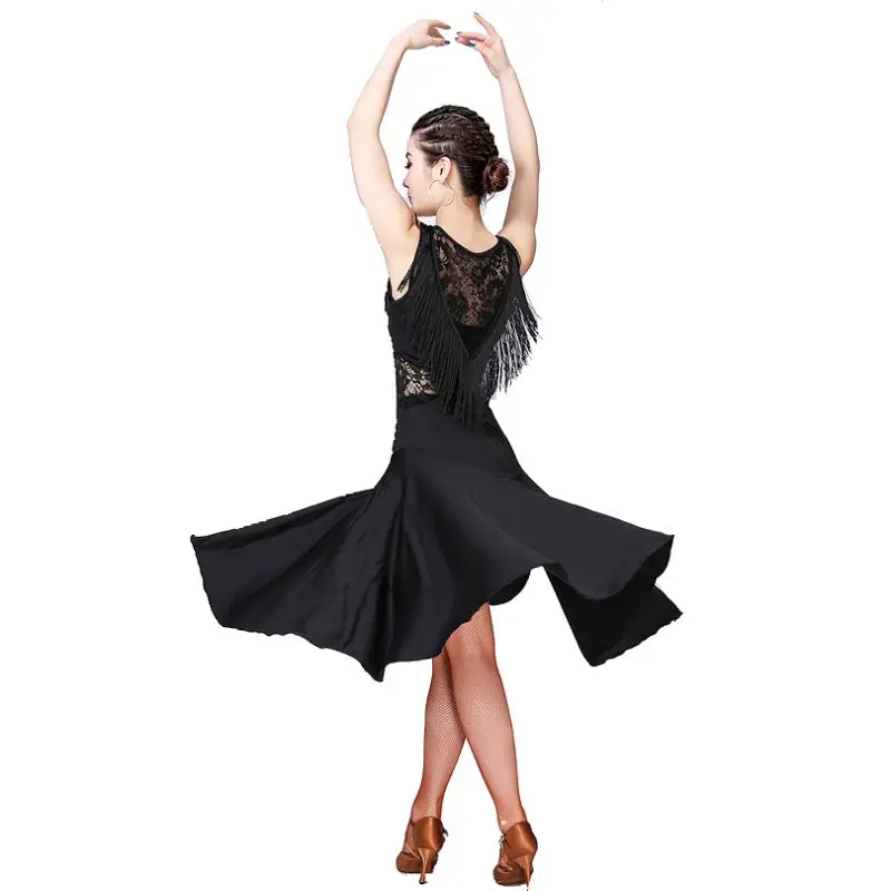 

Latin Dance Skirt Lace Neckline Tassels Latin Rumba Dance Skirt Performance Exercise Clothes new