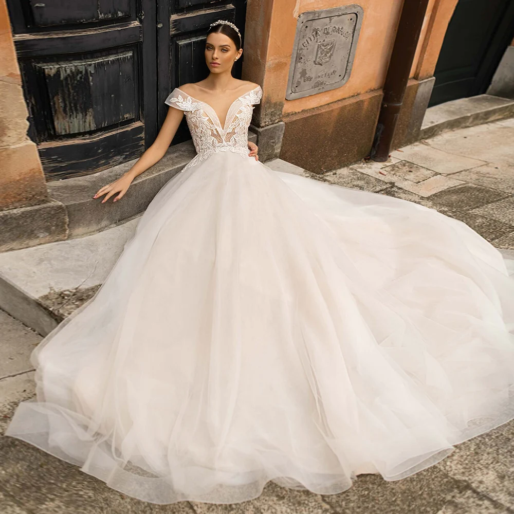 Áo Dây Mariage Cổ Tròn Voan Áo Cưới Chiếu Trúc Hạt Appliques Vintage Abito Da Sposa Ảo Giác Lưng Sang Trọng Sukienka Áo Dài Cô Dâu