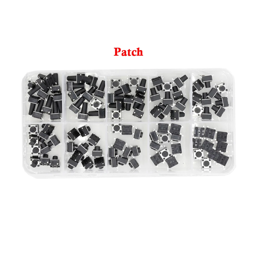 100 PCS 10 Models 6*6 Tact Switch Tactile Push Button Switch Kit Height: 4.1 5~12MM DIP 4P Micro Switch 6x6 Key Switch