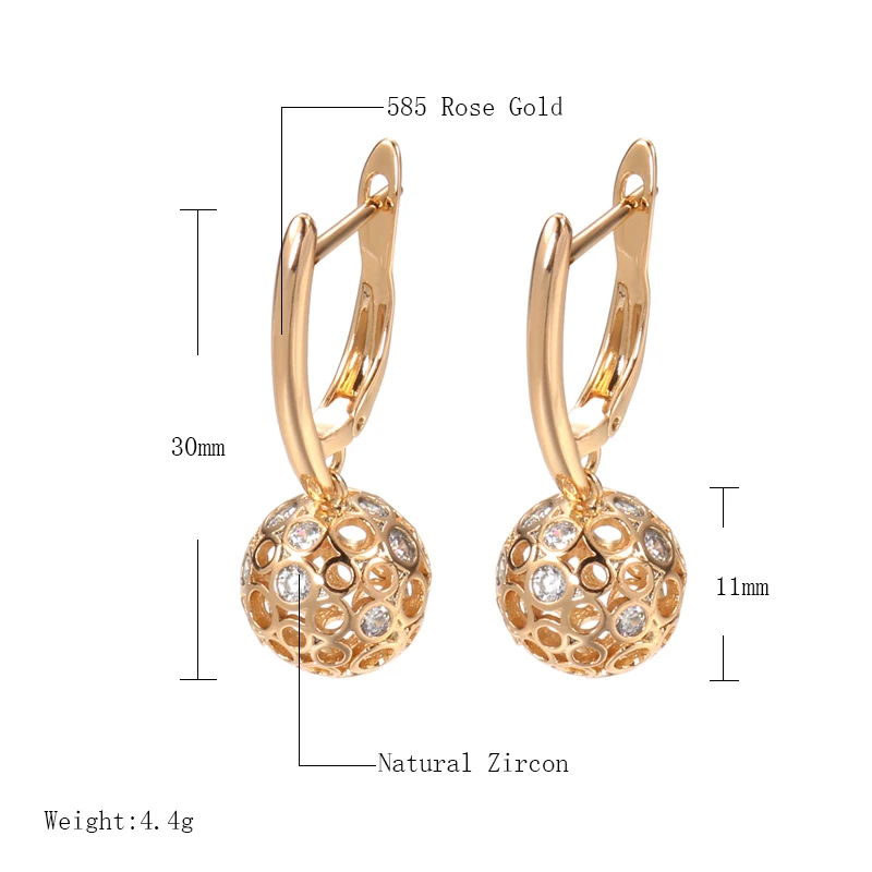 SYOUJYO 585 Gold Color Ball Drop Earrings For Women Fashion Natural Zircon Jewelry Vintage Bride Wedding Dangle Earrings