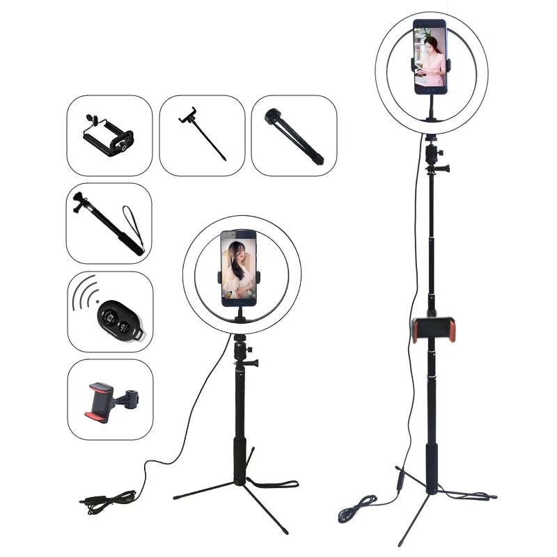 Ringlicht Dimbare LED Studio Camera Fototelefoon Videolicht Lamp met statieven Selfie Stick Ring Tafelvullicht voor VK