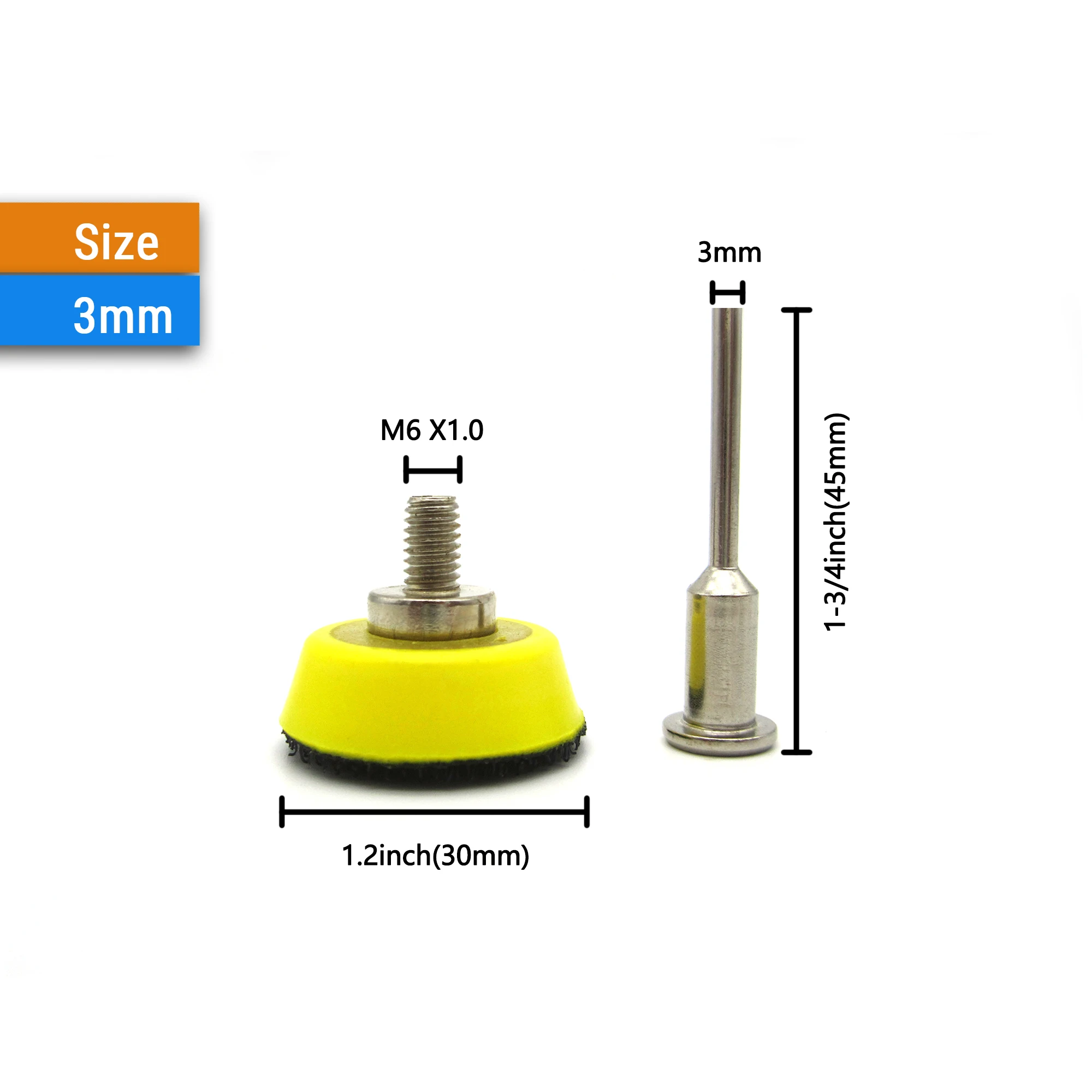 Tampon de ponçage de secours de 1.2 pouces, 30mm, tige de 2.35mm ou filetage M6, tige de 3mm pour disques de ponçage à crochet et boucle pour accessoires Dremel