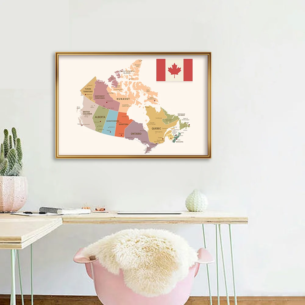 Póster Vintage del mapa politico de Canadá, pintura en lienzo, impresiones de arte de pared, suministros escolares, decoración para el hogar y la sala de estar, 59x42cm