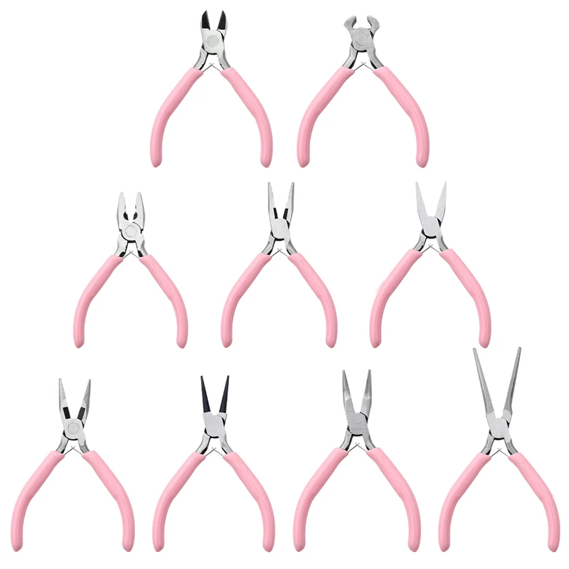 Cute Pink Color Handle Anti-slip Splicing and Fixing Jewelry Pliers Tools & Equipment Kit for DIY Jewelery Making Needlework