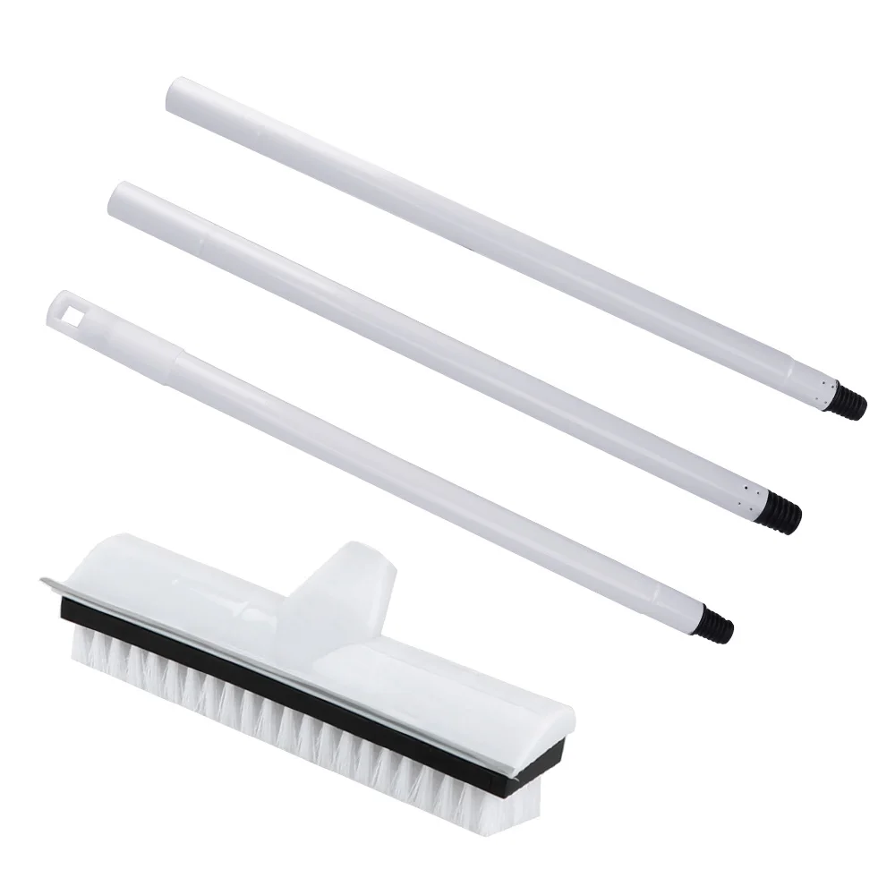 Grattoir en caoutchouc avec manche en métal inoxydable, épurateur avec poils élaborées, brosse à récurer le sol, brosse à tapis avec long manche réglable
