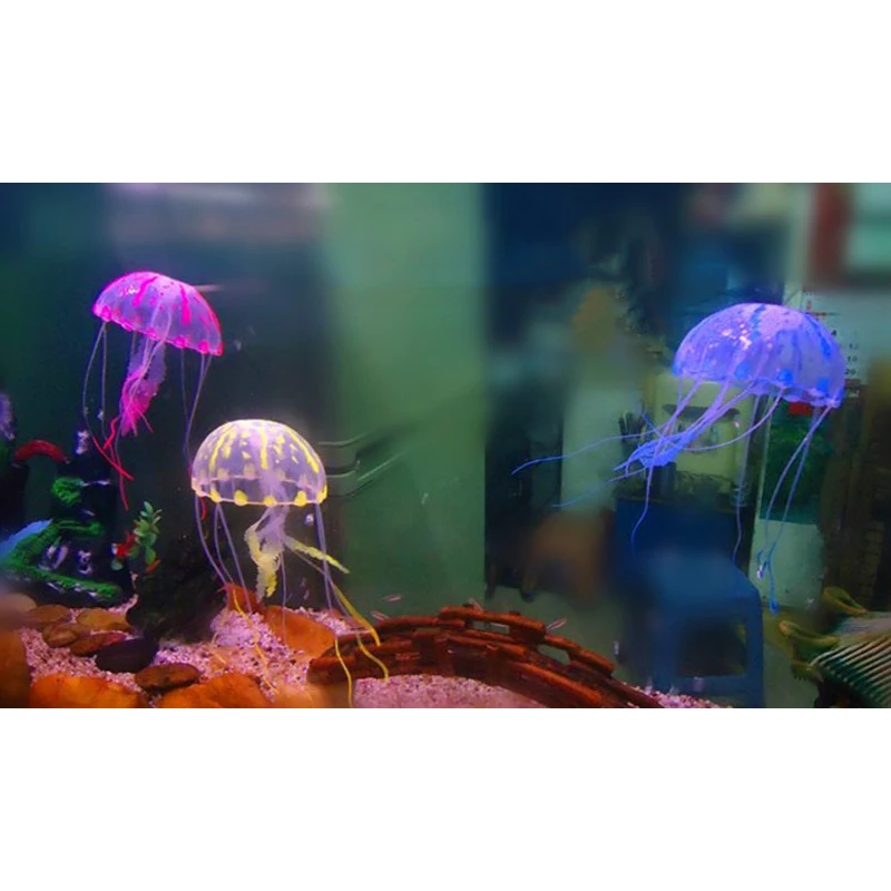 New Green Material Artificial Silicone Vivid Jellyfish Glowing Effect Fish Tank Aquarium Decoration Ornamen 3size 6 Color Supply