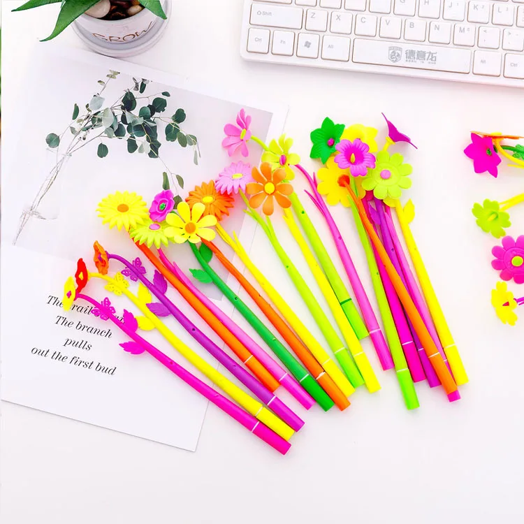 24 Pcs Korea Creative Stationery Lovely Plant Flower Silicone Neutral Pen Student Prize Gift Wholesale Kawaii Cute Stationary