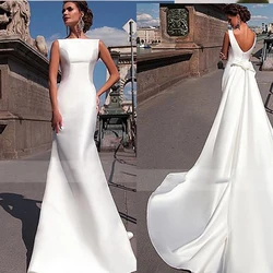 Elegant Mermaid Wedding Dress For Women 2024 White Detachable Simple Train Backless Satin Custom Made Bridal Gown Robe Re Mariee