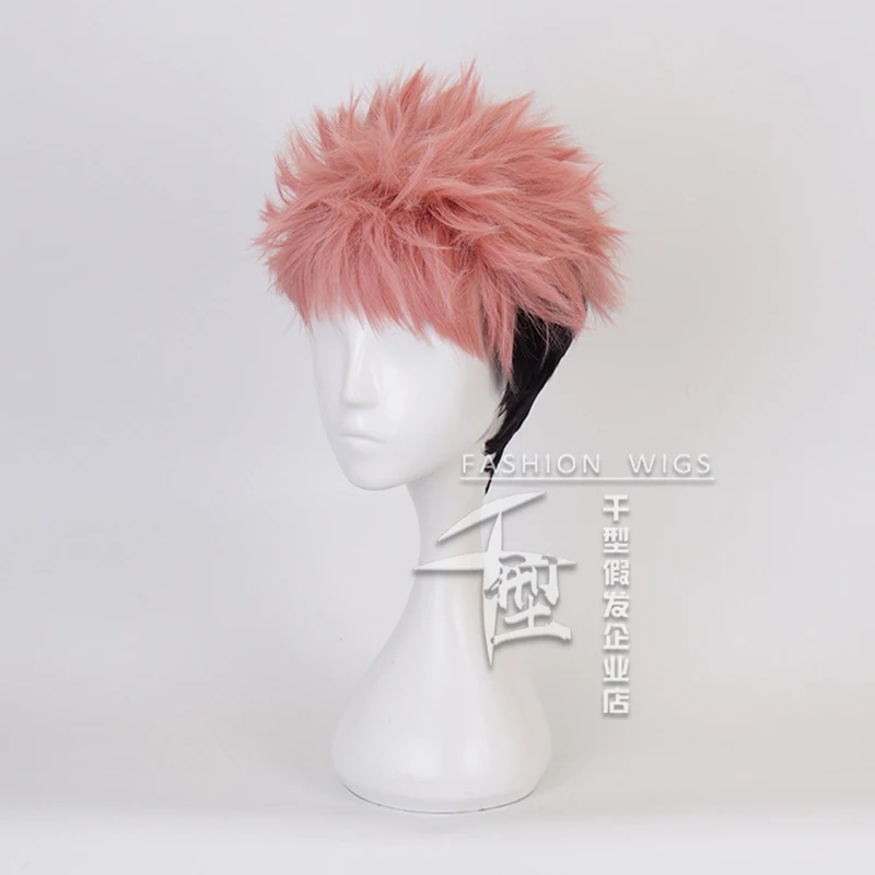 Peluca de Anime Jujutsu Kaisen Yuji Itadori, disfraz de Cosplay, pelo sintético resistente al calor, peluca corta + gorro de peluca