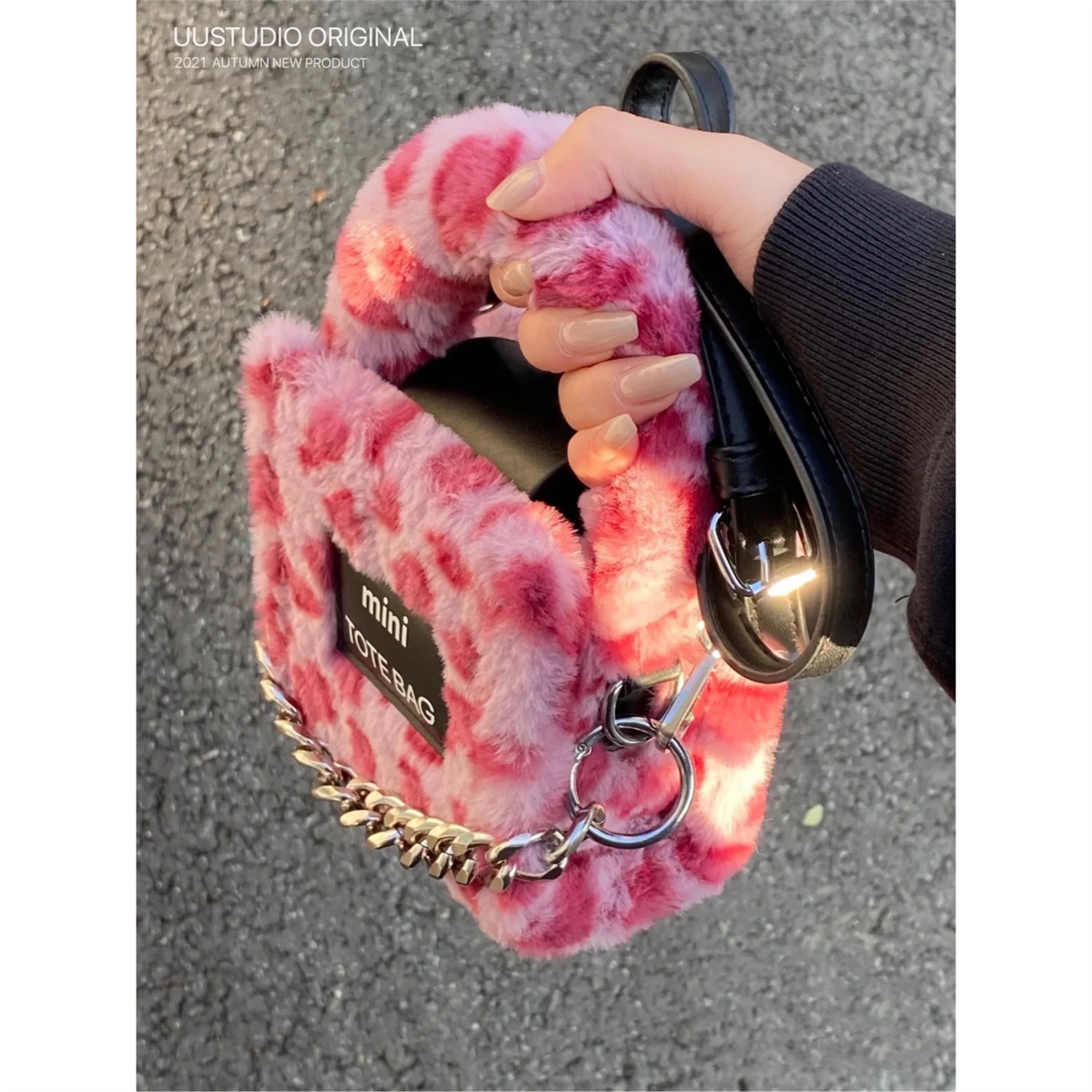 Women\'s Winter Luxury Brand Design Satchels Handbags Female Bag Faux Fur Purses Leopard Shoulder Totes  Female mini phone Bag