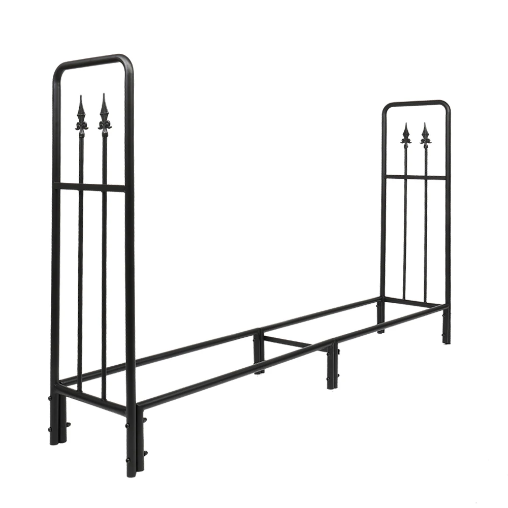 2-Row Splicing Fireplace Firewood Holder Stand Rack Storage Shelf Iron Black with Arrow Style[US-Stock]