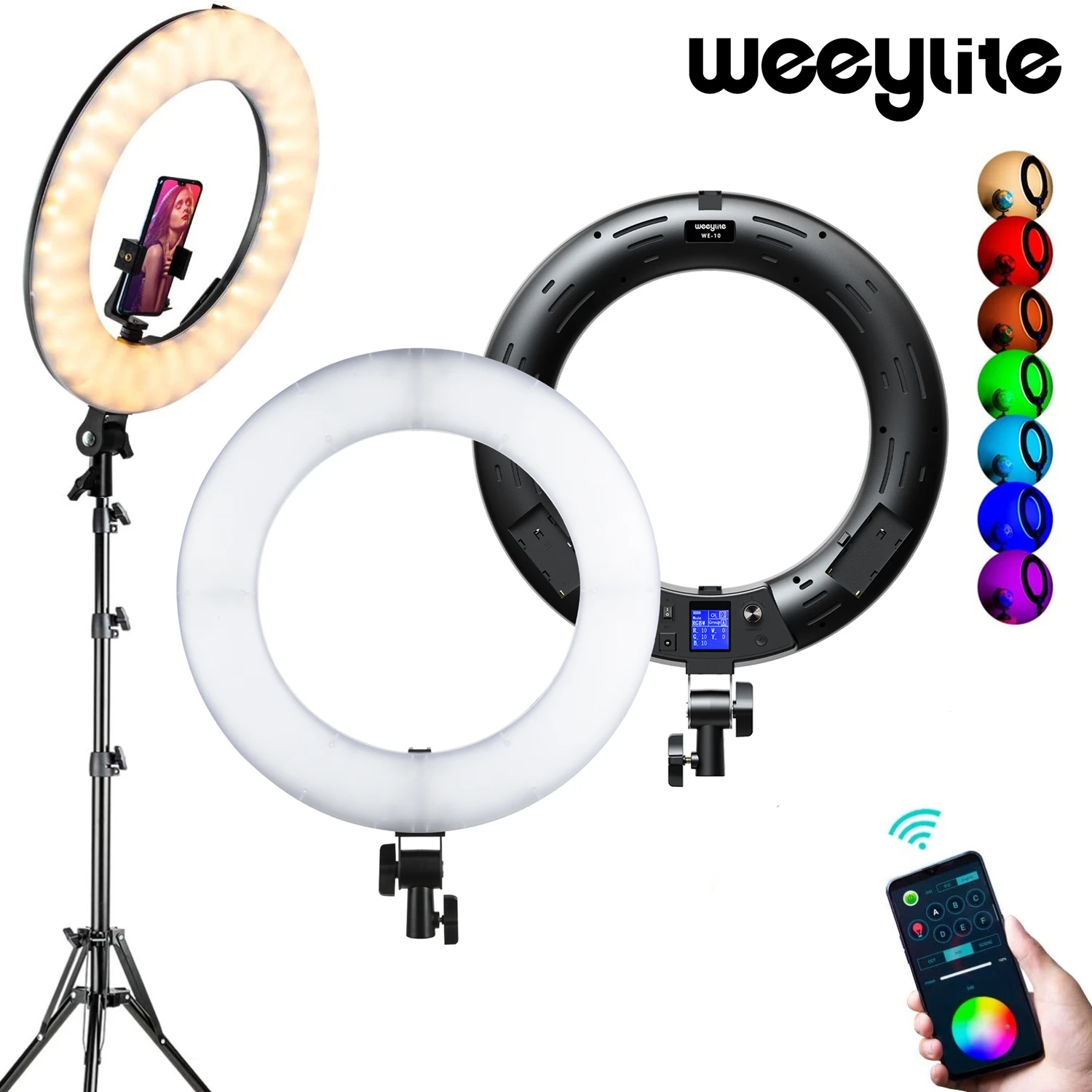 Weeylite 30W 18 inch RGB LED Ring Light With Tripod Pro Photography Lighting Kit Selfie Studio Ring Lamp For Phone Live Makeup