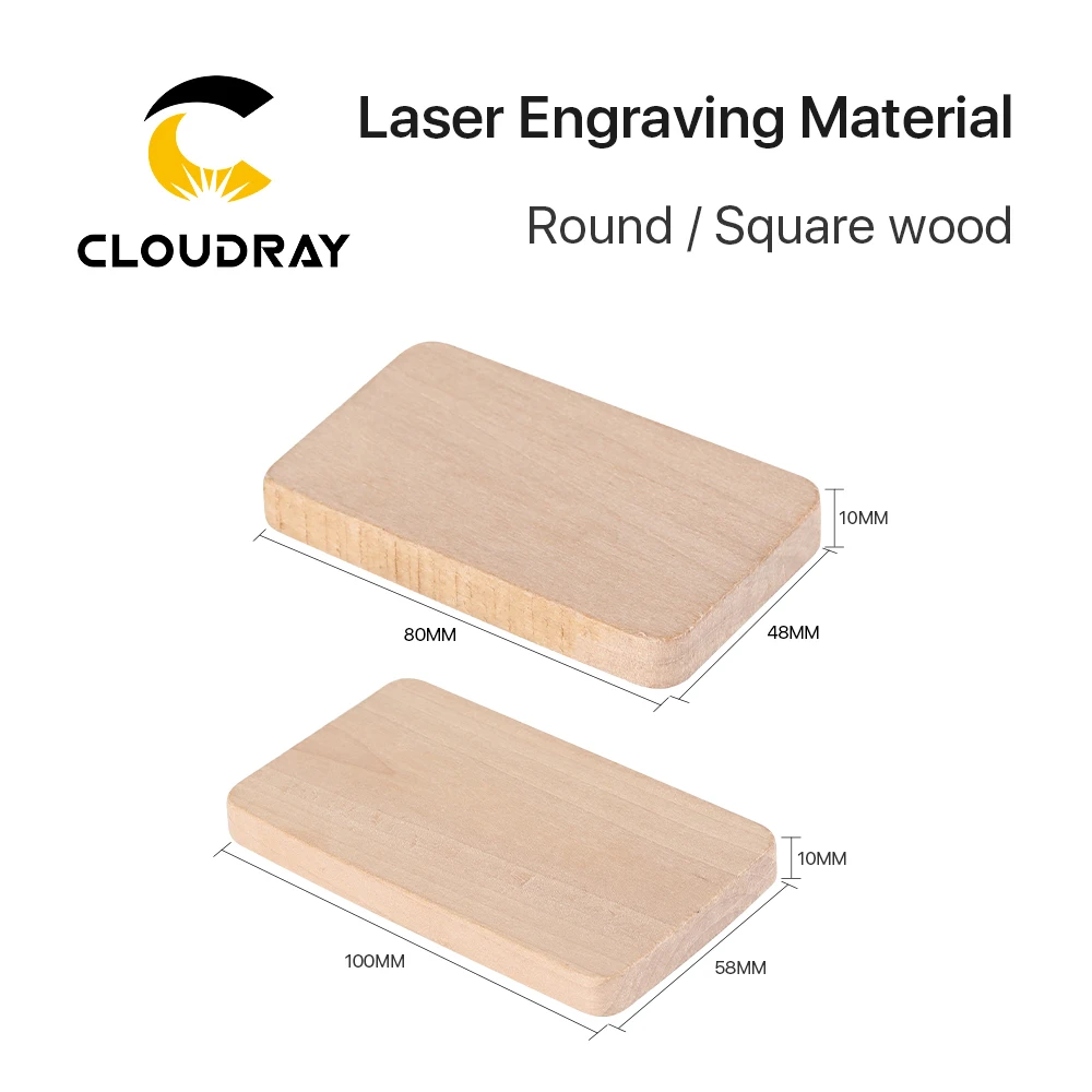 Cloudray 10pcs Round/Square Wood Laser Engtaving Material DIY Parts for Co2 Laser Marking & Engraving Machine