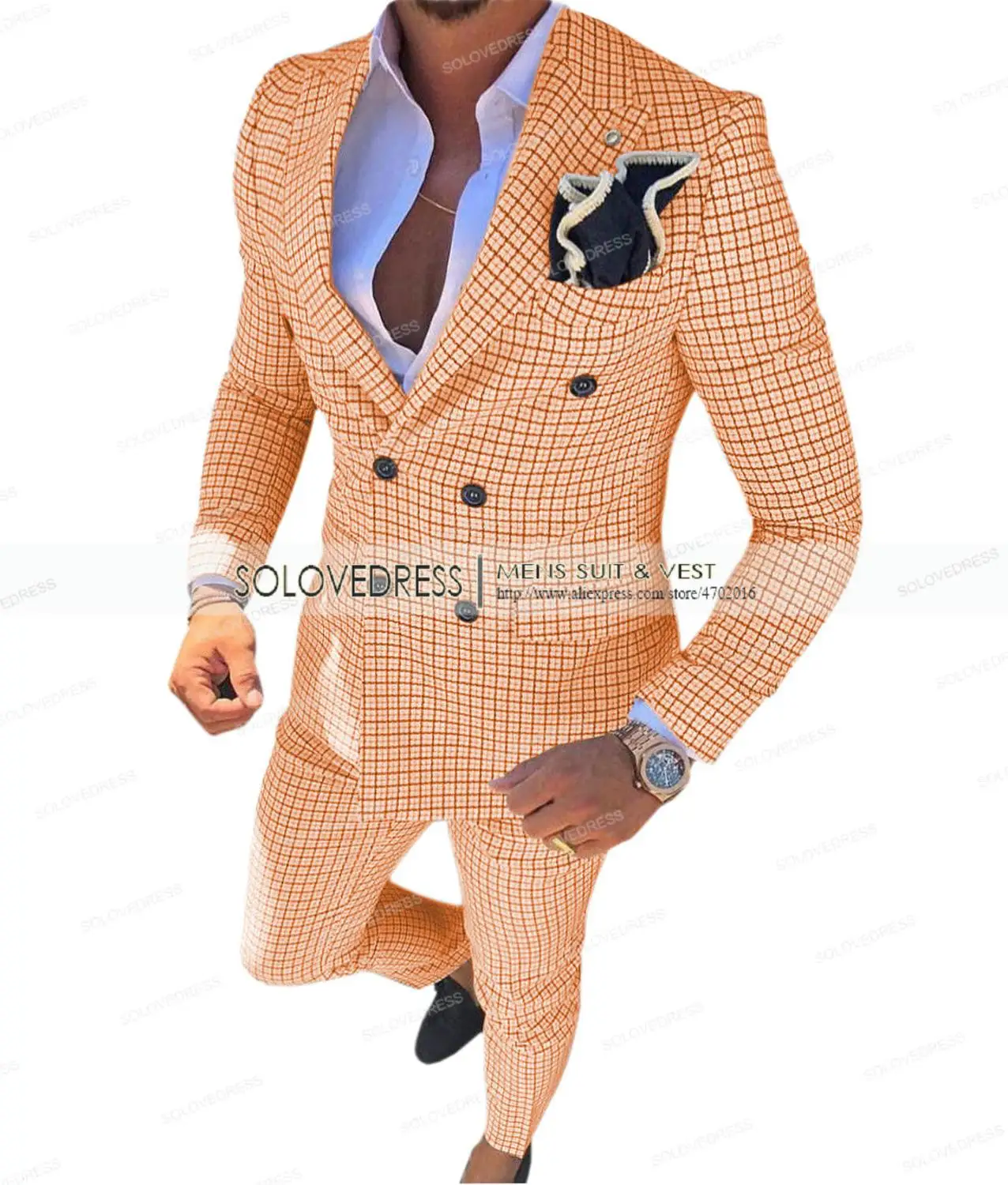 SOLOVEDRESS Herrenanzug Braun 2-teilig Karo-Tweed 4