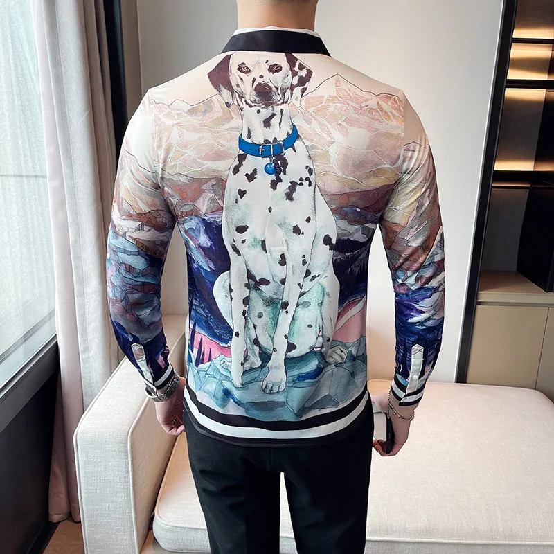 Luxury Printed Men\'s Shirt Long Sleeve Casual Shirt Slim Business Formal Dress Shirt Streetwear Social Party Tuxedo men clothing