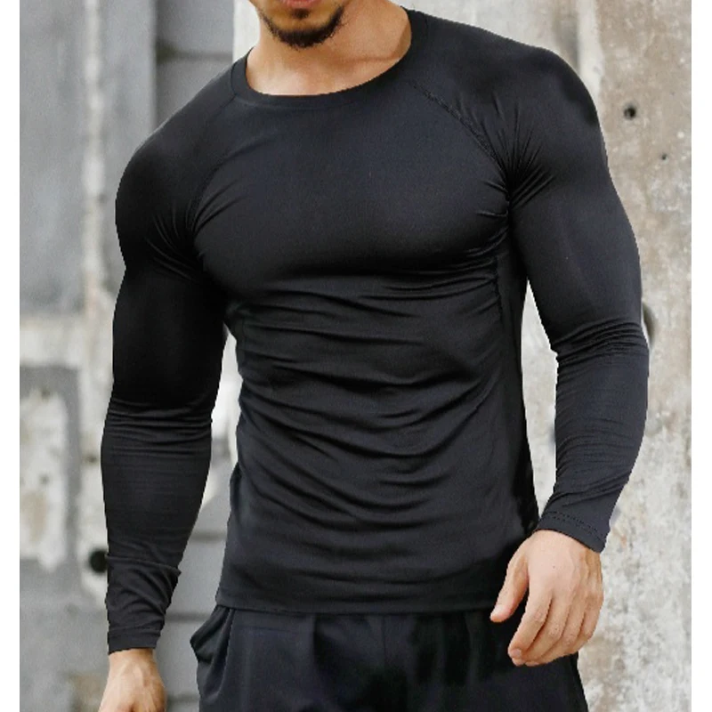 Men Quick Dry Fitness Tees Outdoor SPORT Running Climbing Long Sleeves Solid Color Shirt Tights Bodybuilding Tops Men Under Skin