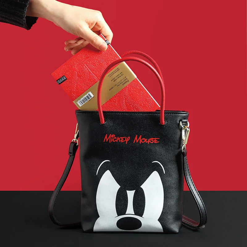 Disney Mickey Women Messenger Bag Females Bucket Bag PU Leather Crossbody Shoulder Bags Lady Handbag Girl Backpack Birthday Gift