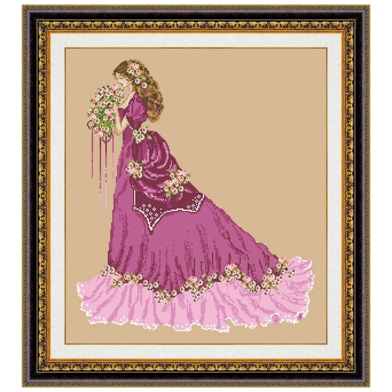 

Summer lady cross stitch kits bead stitches pattern design 18ct 14ct 11ct flaxen linen canvas embroidery DIY needlework