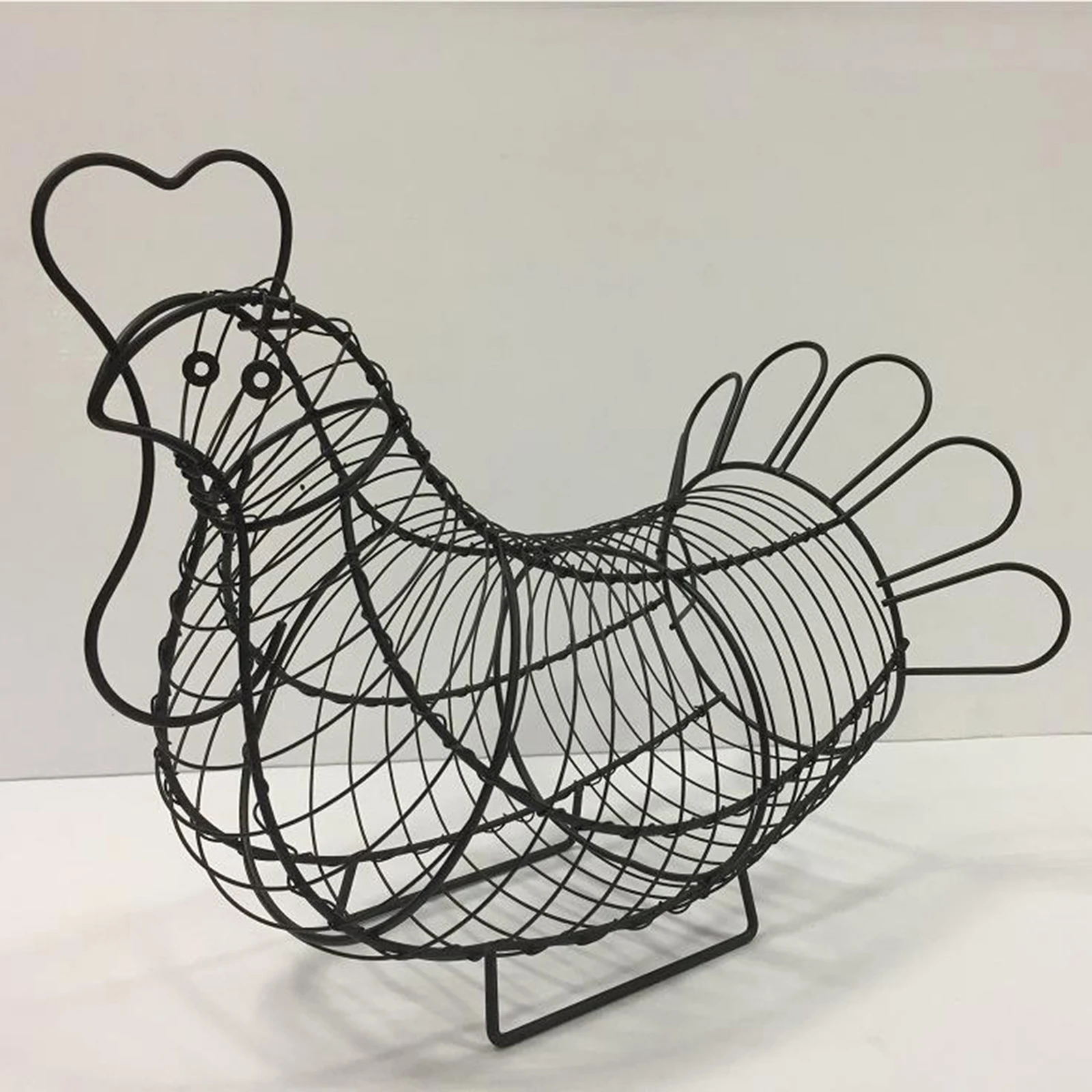 Black Chicken Hen Eggs Storage Basket Wire Art Easter Party Decor Vintage Vegetables Spread Mesh Onions Potatoes Stand