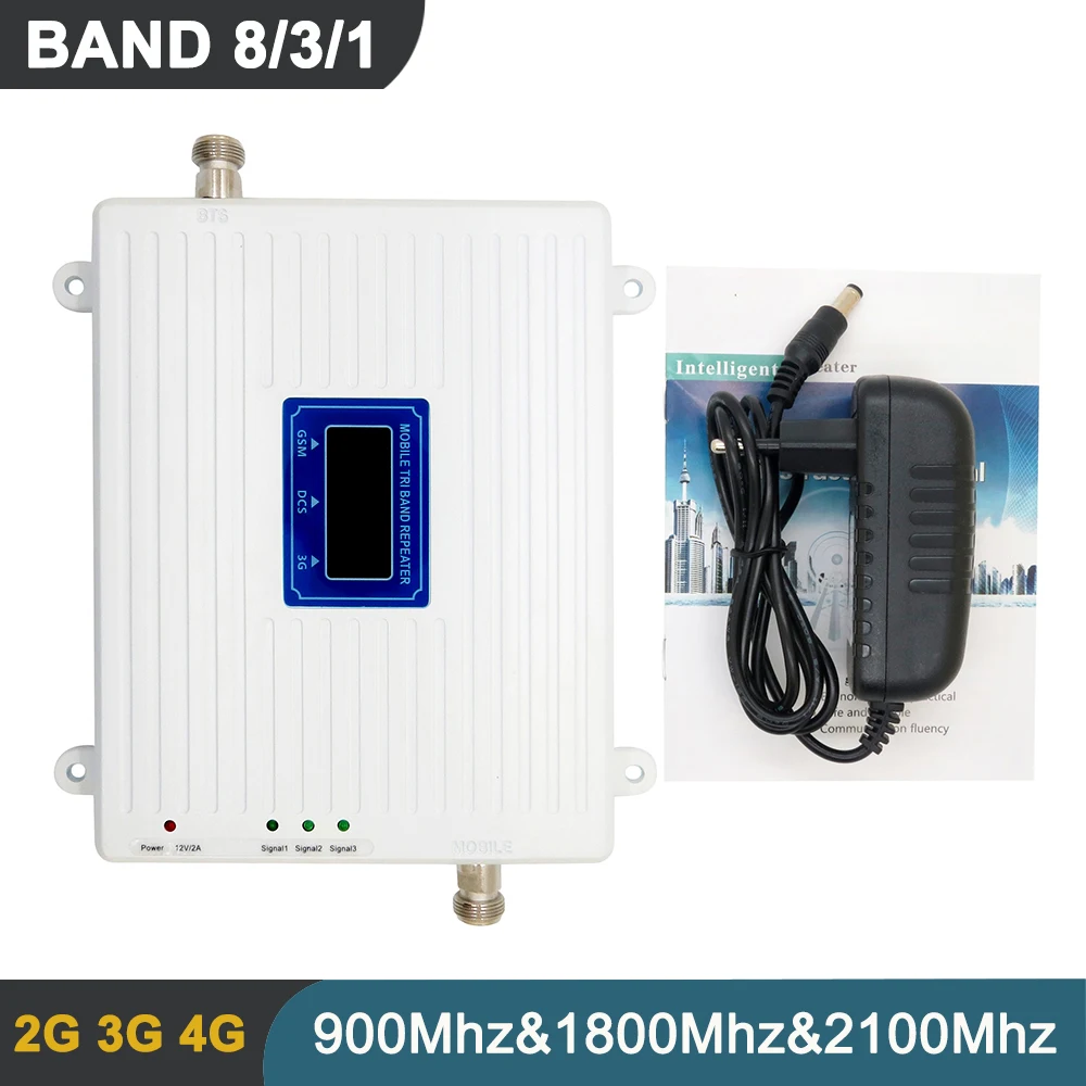 Mobile Phone Cellular Signal Repeater BAND 8 3 1 Tri Band Signal Repeater 2G 3G 4G GSM WCDMA DCS Booster Amplifier LCD Display