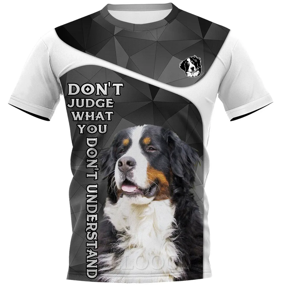 HX  Animals T-shirts 3D Graphic Don't Judge Bernese Mountain Dog Tops Pets Dogs Pullovers Harajuku Sweatshirts Men Clothing