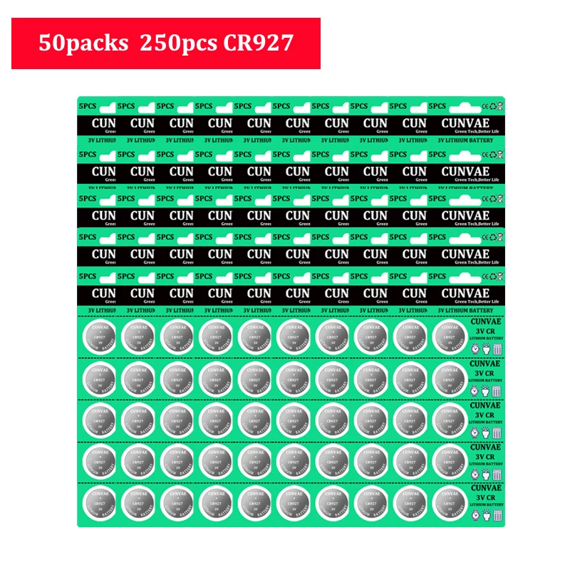 

50packs/250pcs CR927 Lithium Button Battery BR927 ECR927 5011LC Coin Cell Batteries 3V CR 927 DL927 For Watch Toy Remote CUNVAE