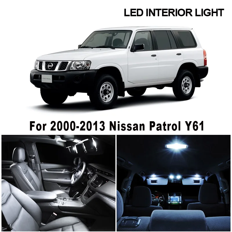 7pcs White Canbus LED Bulb Interior Light Kit + License Plate Lights For 2000-2013 Nissan Patrol Y61 Reading Dome Map Light